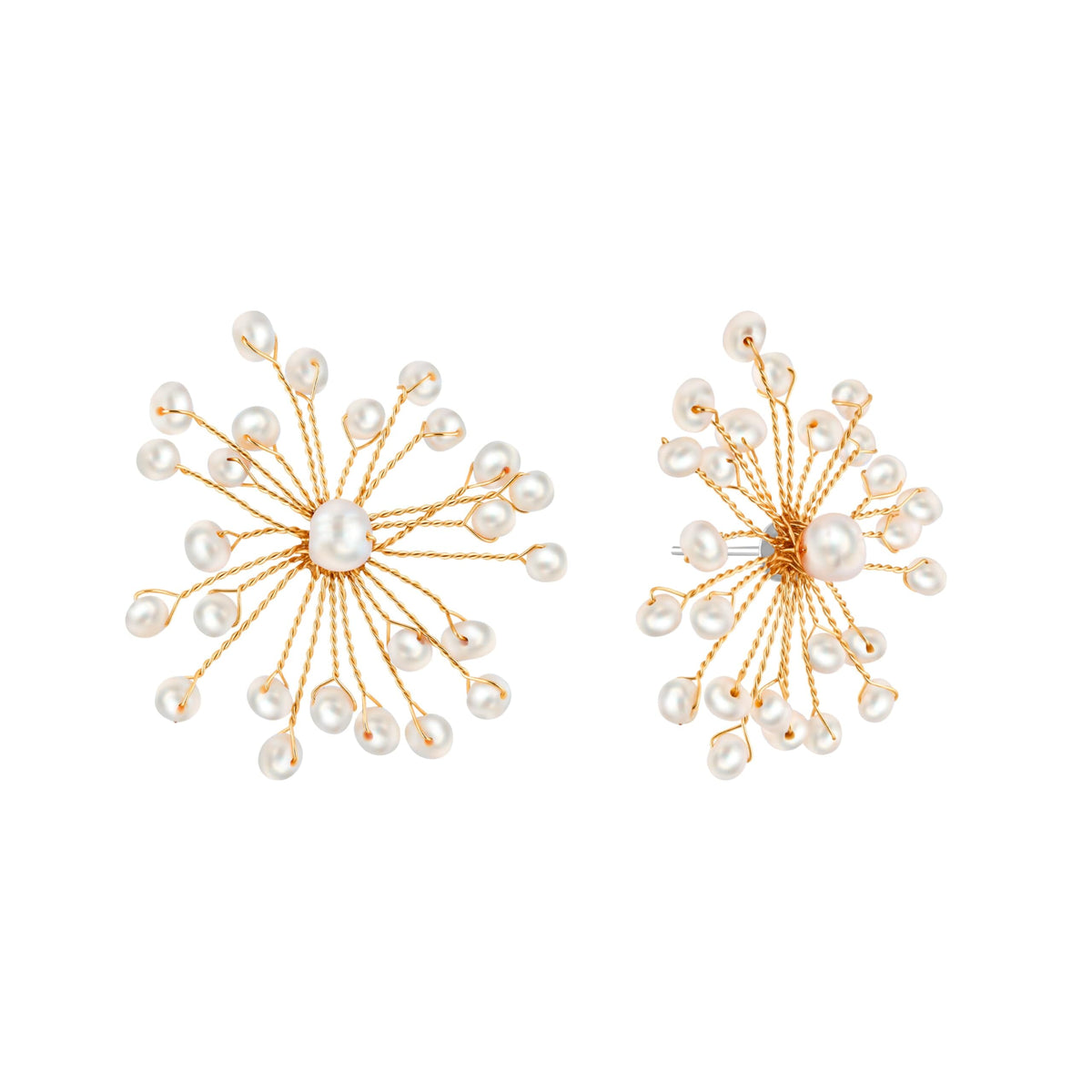 Pearl Cluster Earrings, 18k Gold Plated Wire Flower Earrings with Tiny Seed Pearls, Unique Artisan Earrings, Hypoallergenic, Non-tarnish, Handmade Jewelry Gift for Women Jewelry VINTY 