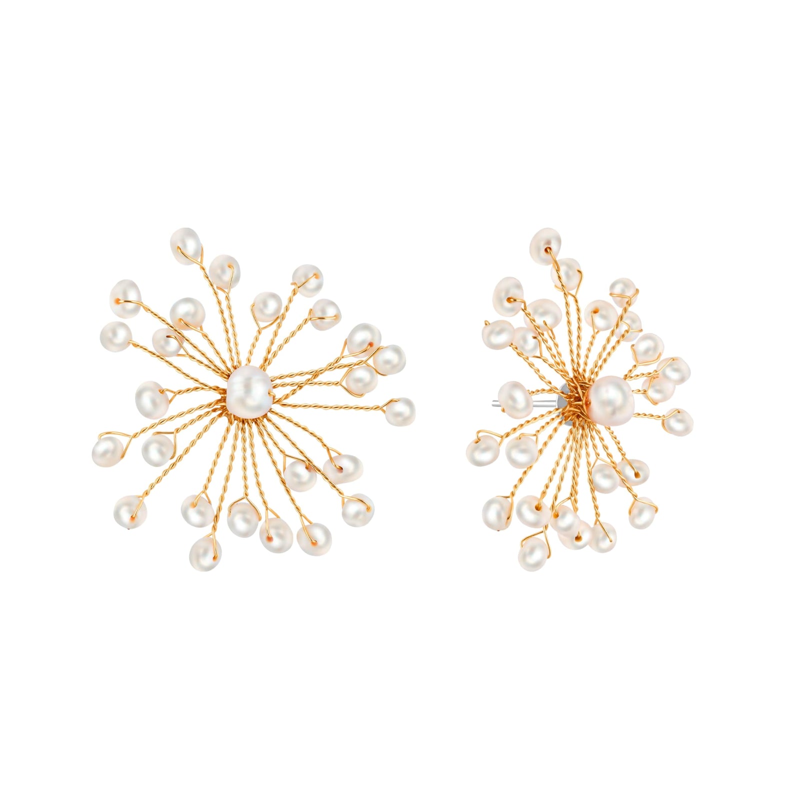 Pearl Cluster Earrings, 18k Gold Plated Wire Flower Earrings with Tiny Seed Pearls, Unique Artisan Earrings, Hypoallergenic, Non-tarnish, Handmade Jewelry Gift for Women Jewelry VINTY 