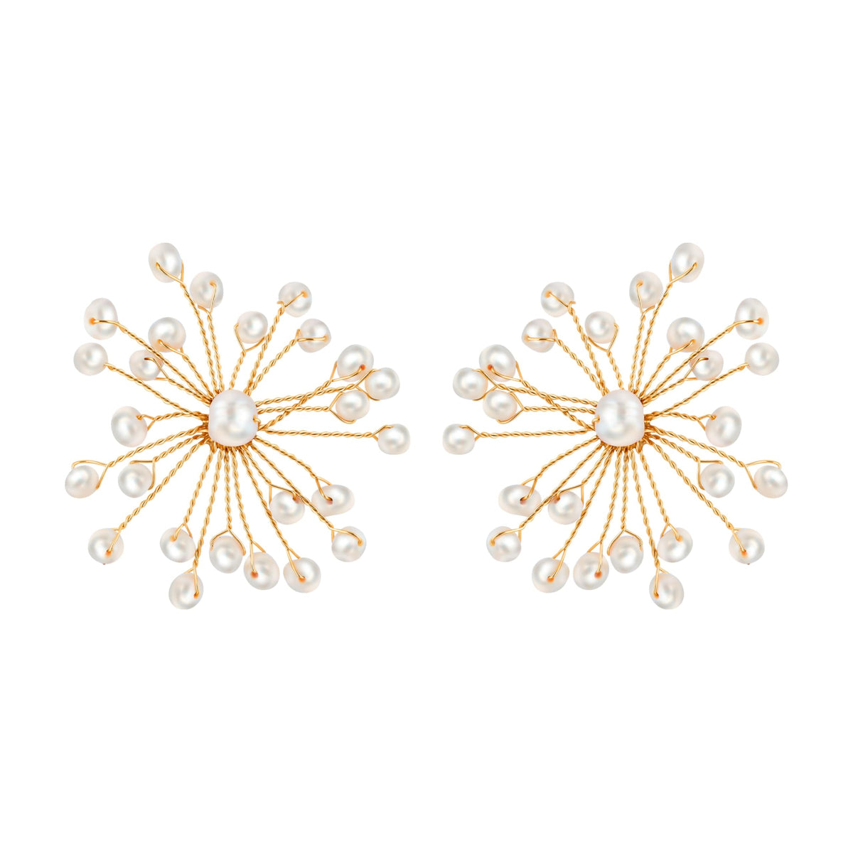 Pearl Cluster Earrings, 18k Gold Plated Wire Flower Earrings with Tiny Seed Pearls, Unique Artisan Earrings, Hypoallergenic, Non-tarnish, Handmade Jewelry Gift for Women Jewelry VINTY 