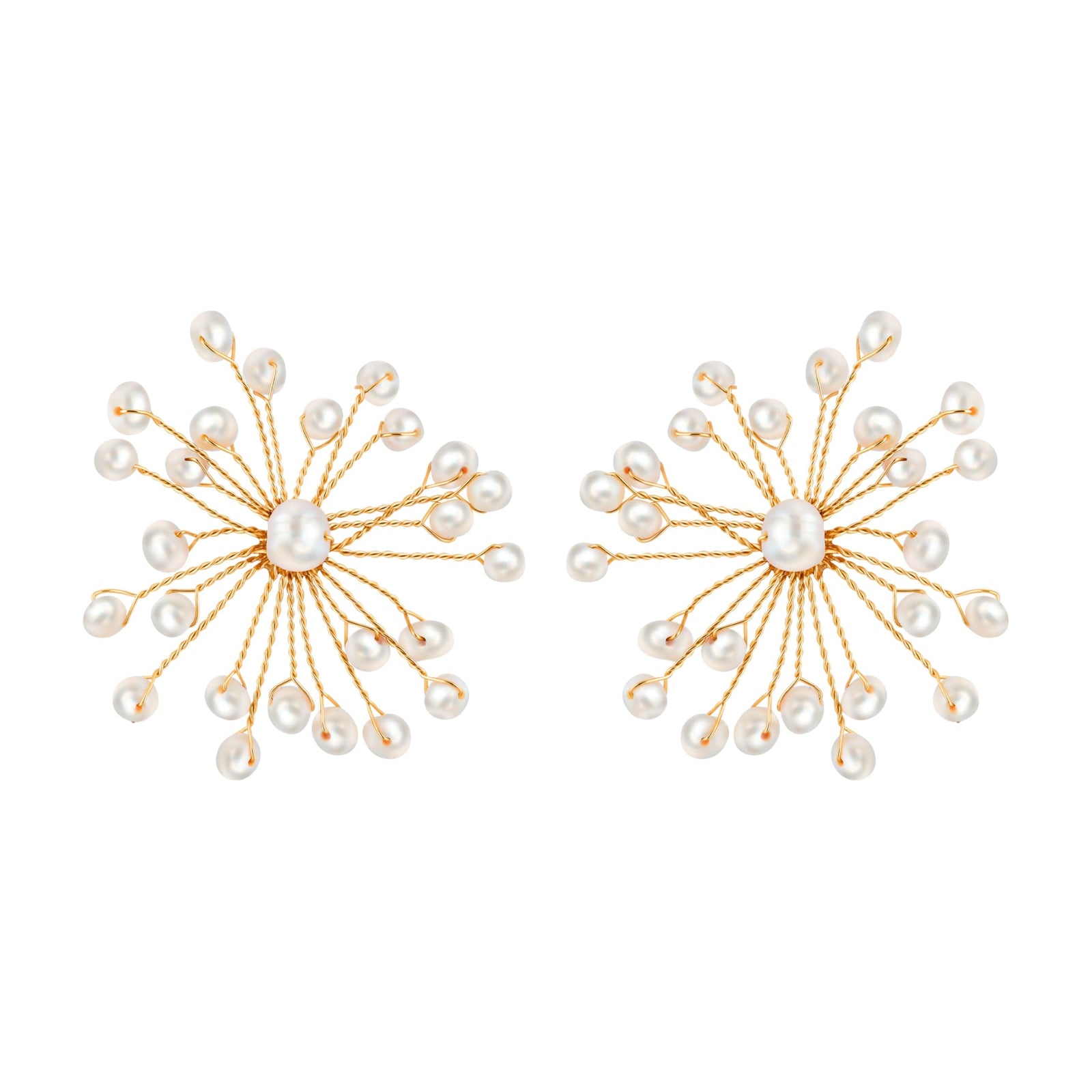 Pearl Cluster Earrings, 18k Gold Plated Wire Flower Earrings with Tiny Seed Pearls, Unique Artisan Earrings, Hypoallergenic, Non-tarnish, Handmade Jewelry Gift for Women Jewelry VINTY 