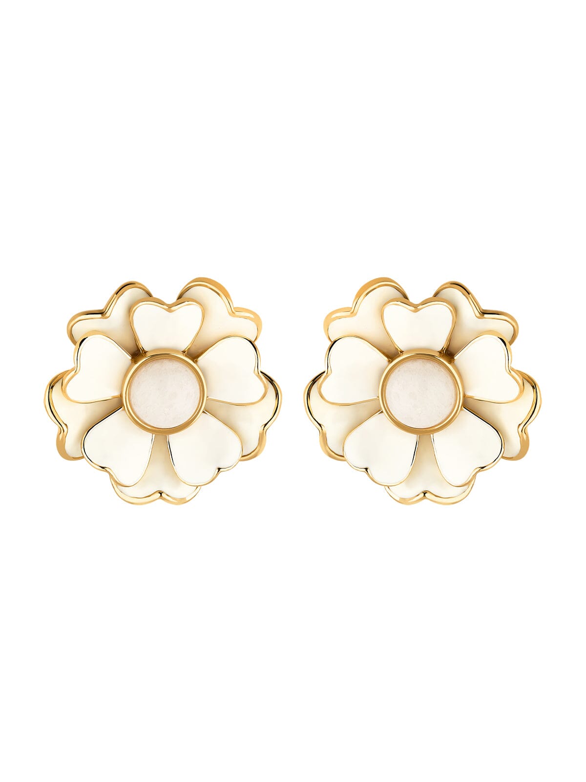 White Enamel Flower Earrings - Vinty Jewelry