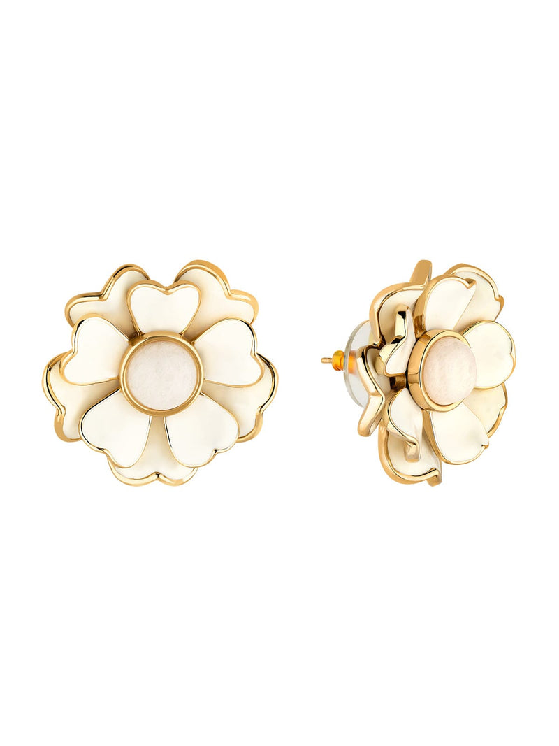 Enamel Flower Gold Stud Earring in White main image 1