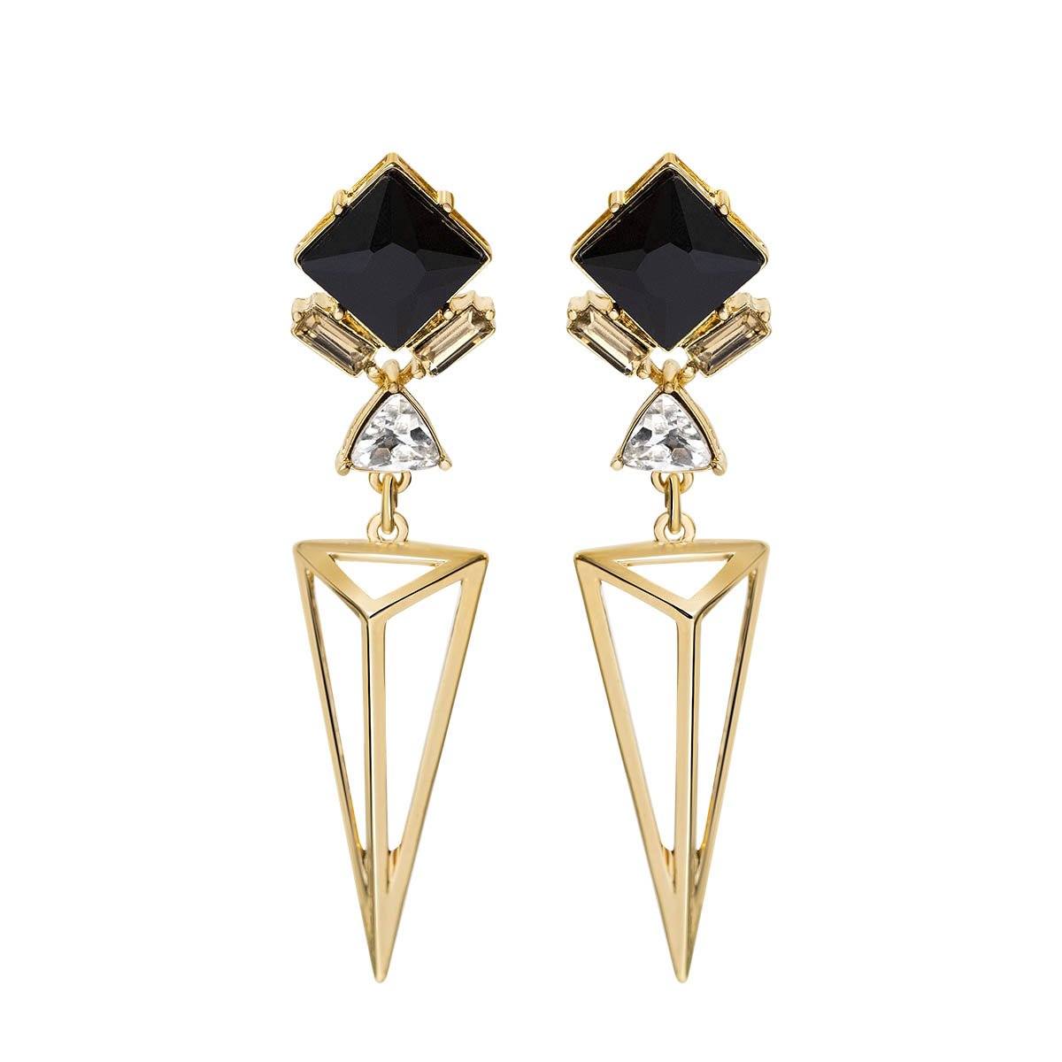ピアス [BLACKMUSE] Glam gold tone triangle Earrings Triangle Stud Earrings in 14k Gold and Black – Cold Gold