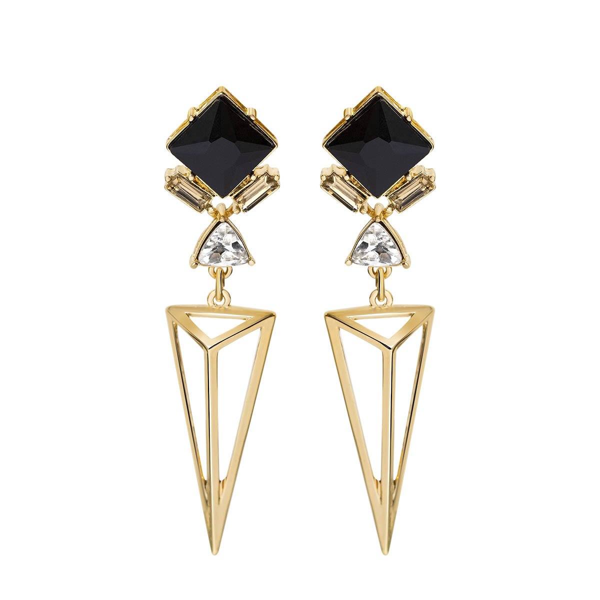 Art Deco Style Black and Gold Geometric Earrings Vinty Jewelry 