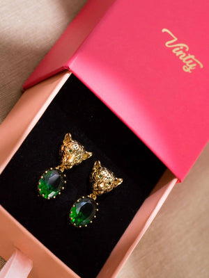 Cheetah Earrings With Red CZ Stones earrings Vinty Jewelry 