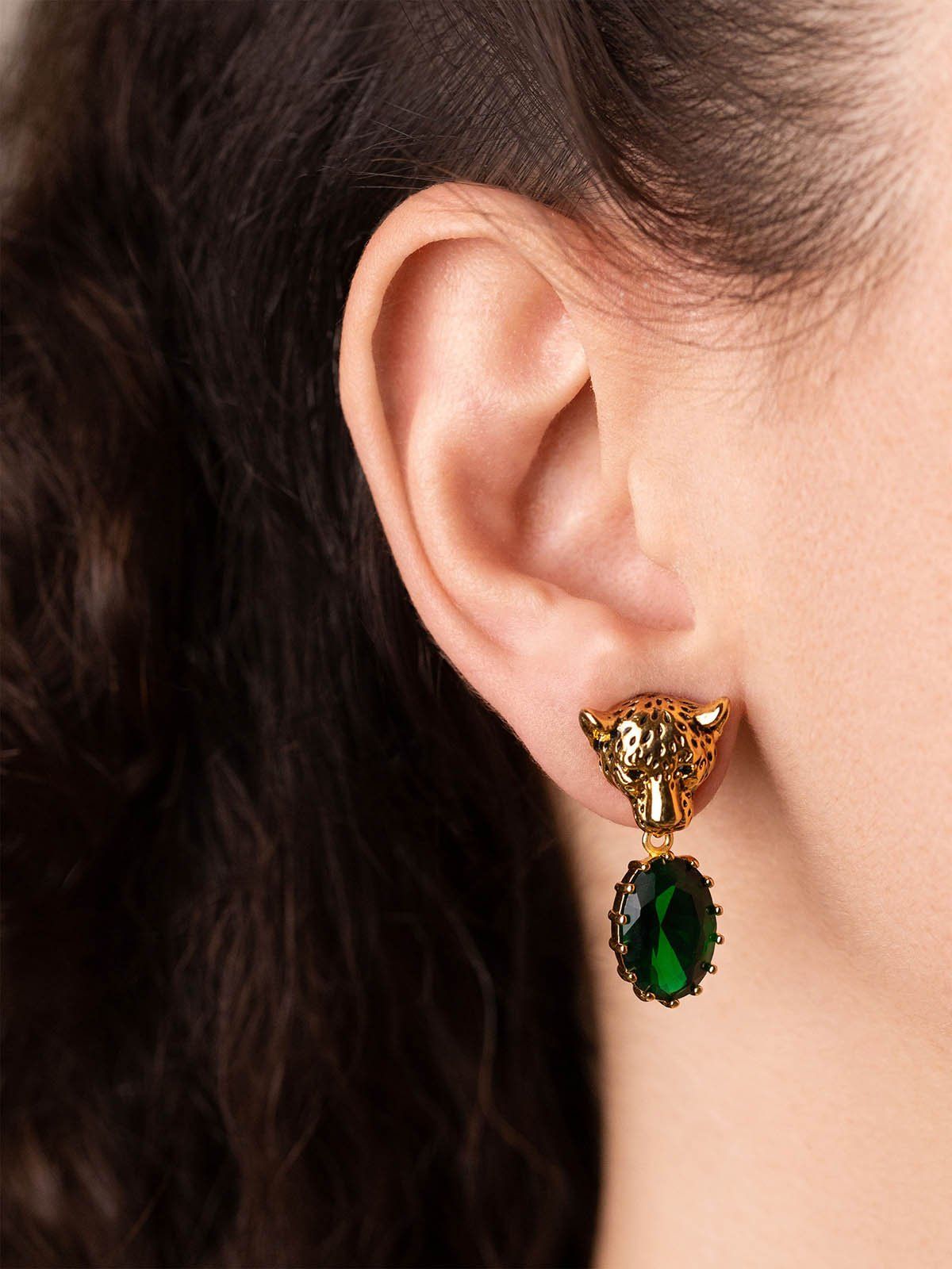 Cheetah Earrings With Red CZ Stones earrings Vinty Jewelry 