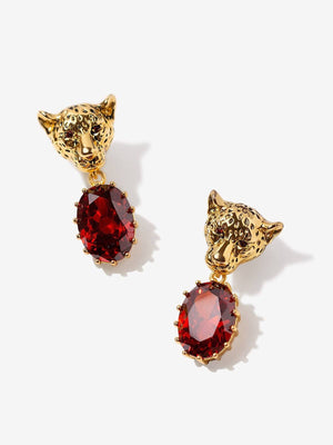 Cheetah Earrings With Red CZ Stones earrings Vinty Jewelry red 