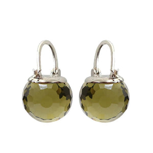 Elegant Austrian Crystal Ball Earrings in Platinum Plating earrings Vinty Jewelry Olive Green 