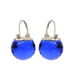 Elegant Austrian Crystal Ball Earrings in Platinum Plating earrings Vinty Jewelry Royal Blue 