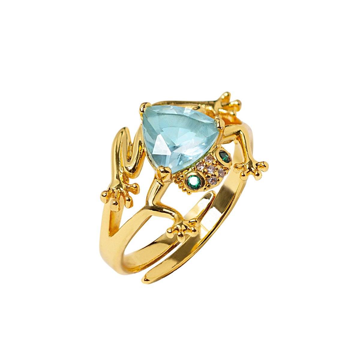 Frog Ring With Aquamarine Stone Vinty Jewelry Gold