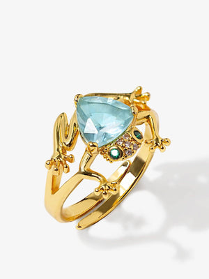 Frog Ring With Aquamarine Stone Vinty Jewelry Gold