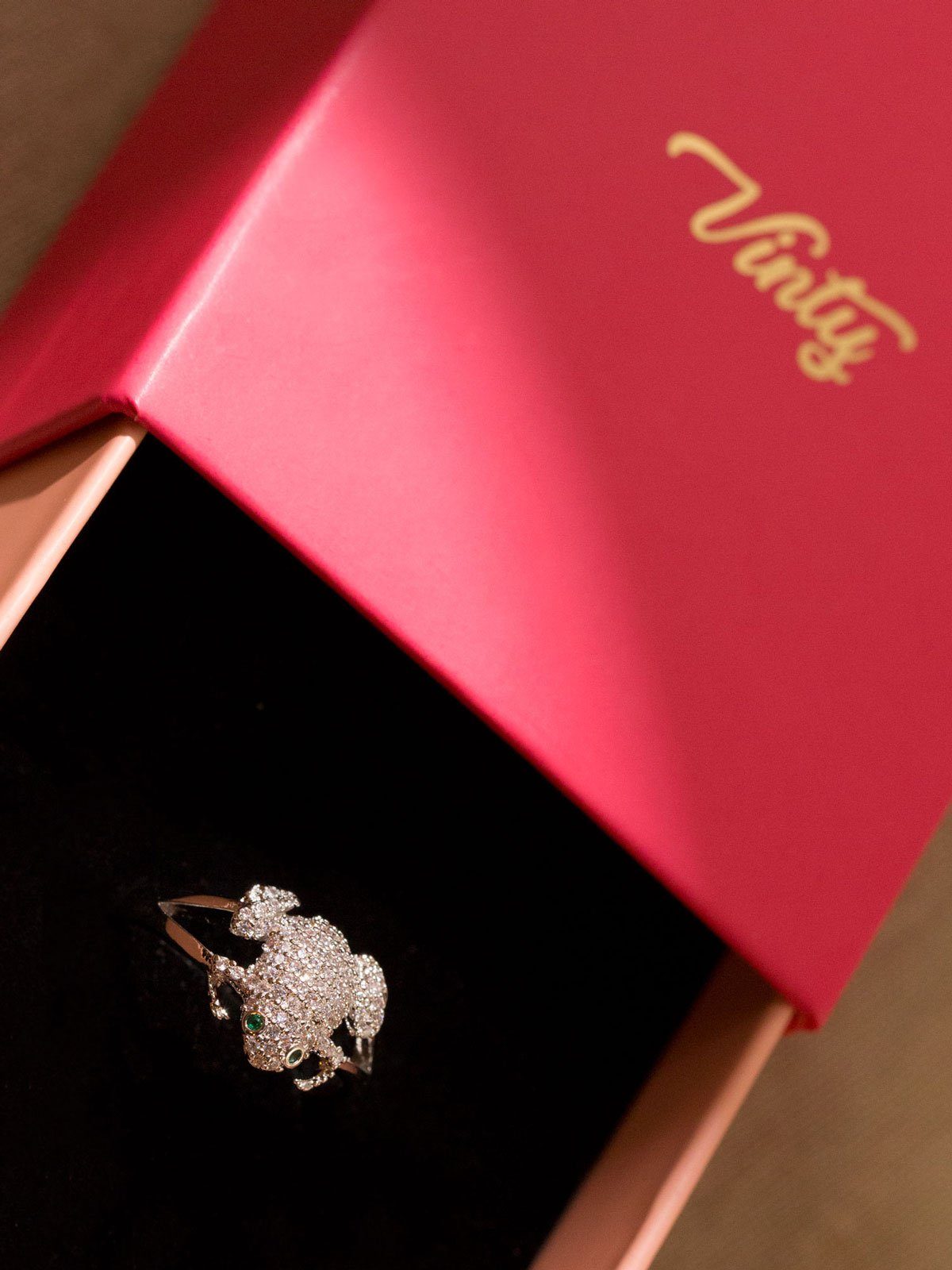 Frog Ring With CZ Stones Vinty Jewelry