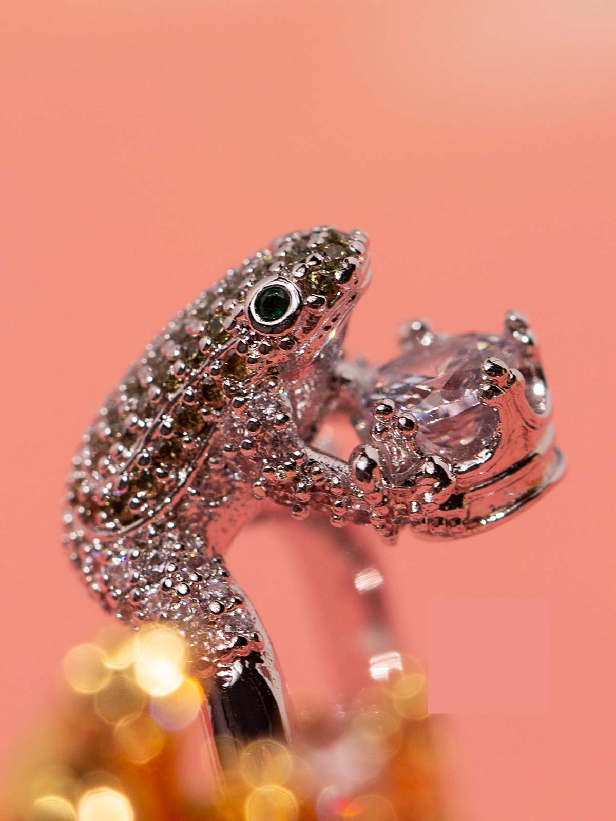 Frog Ring With Sparkling CZ Stones Vinty Jewelry