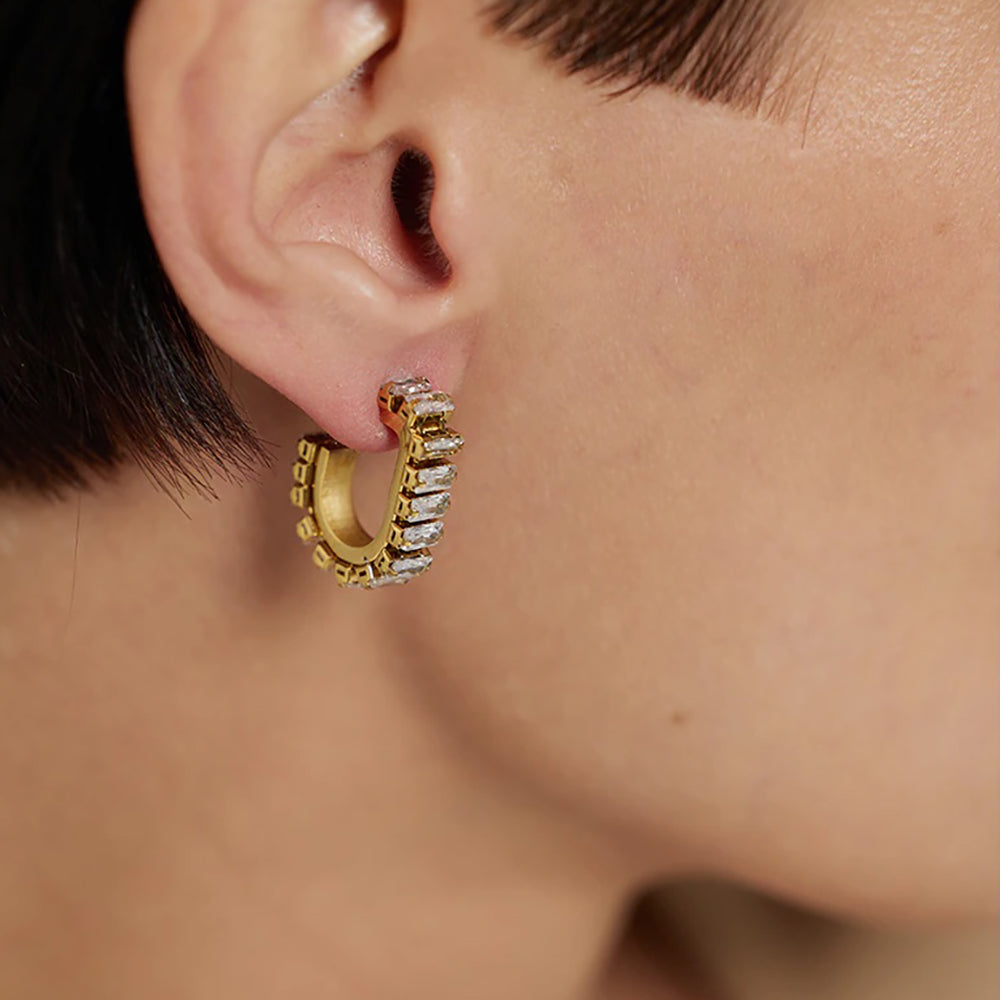Gold Geometric CZ Stones Earrings earrings Vinty Jewelry White 