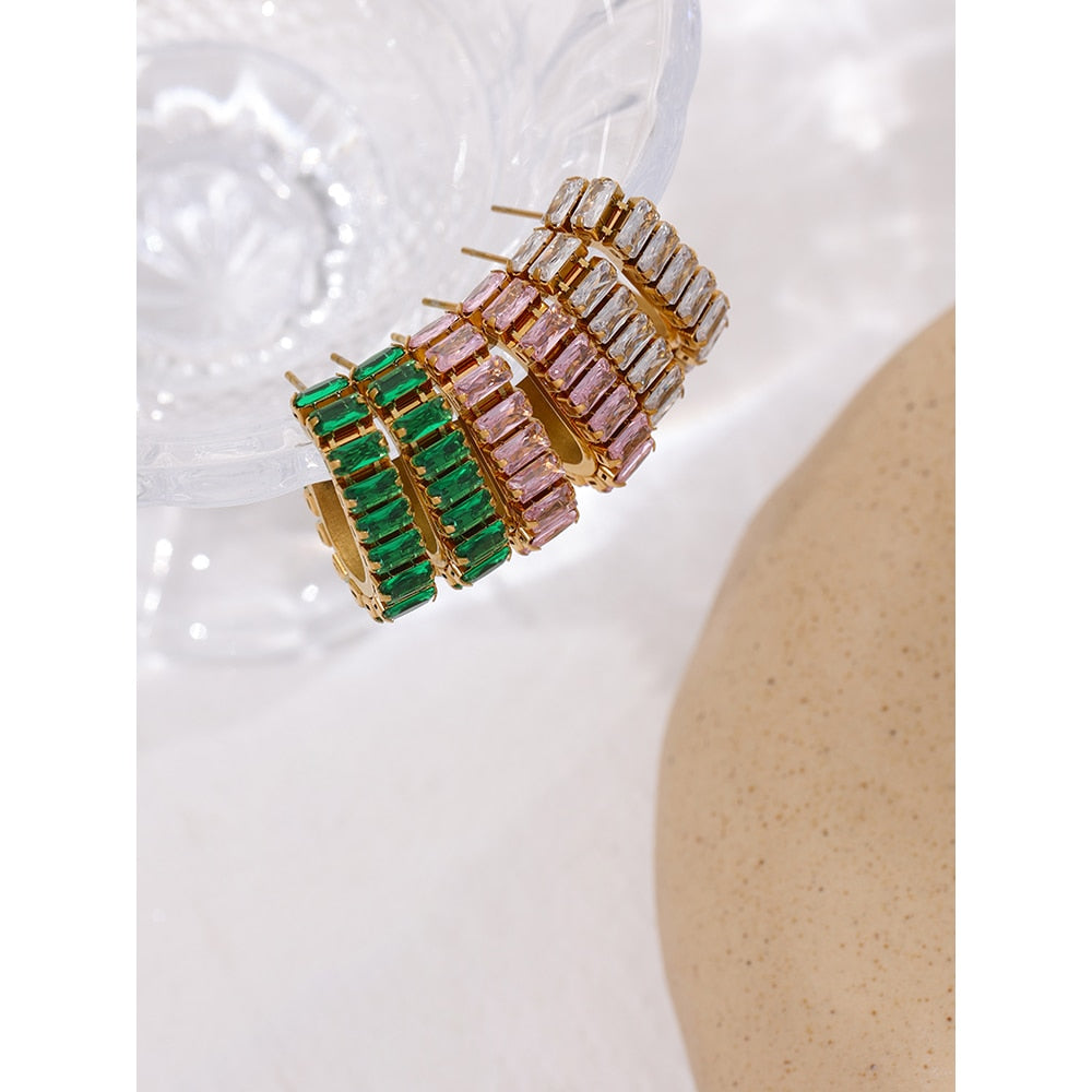 Gold Geometric CZ Stones Earrings earrings Vinty Jewelry 