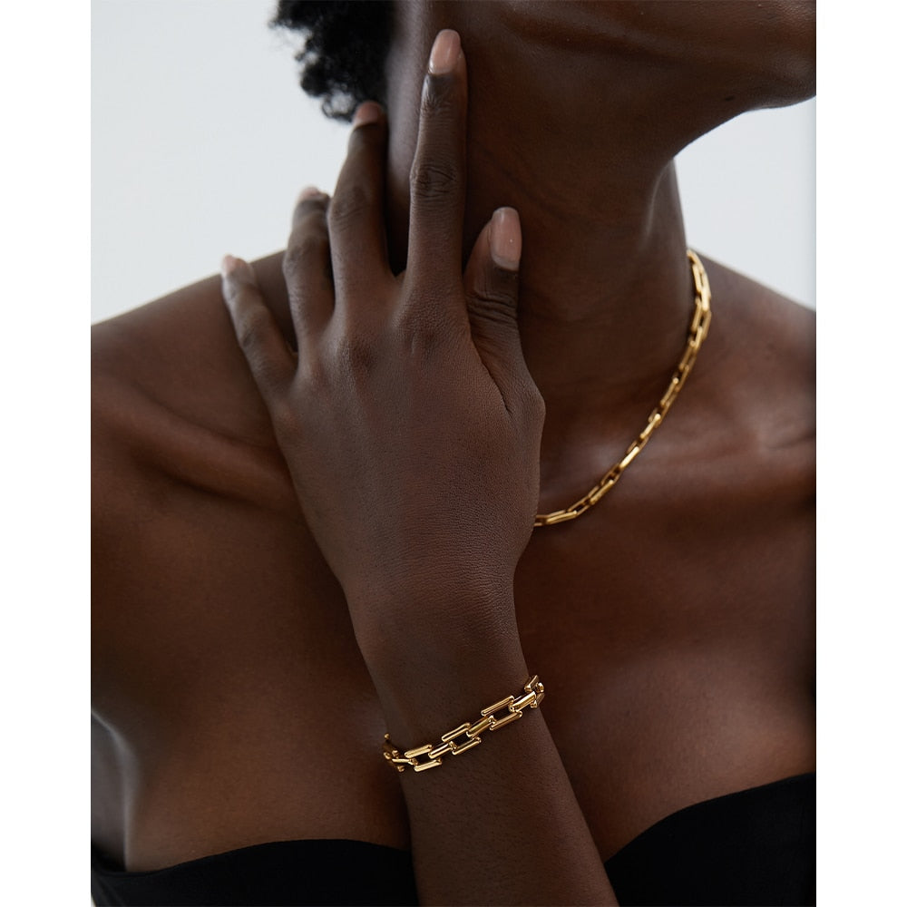 Gold Square Cuban Link Bracelet bracelet Vinty Jewelry 