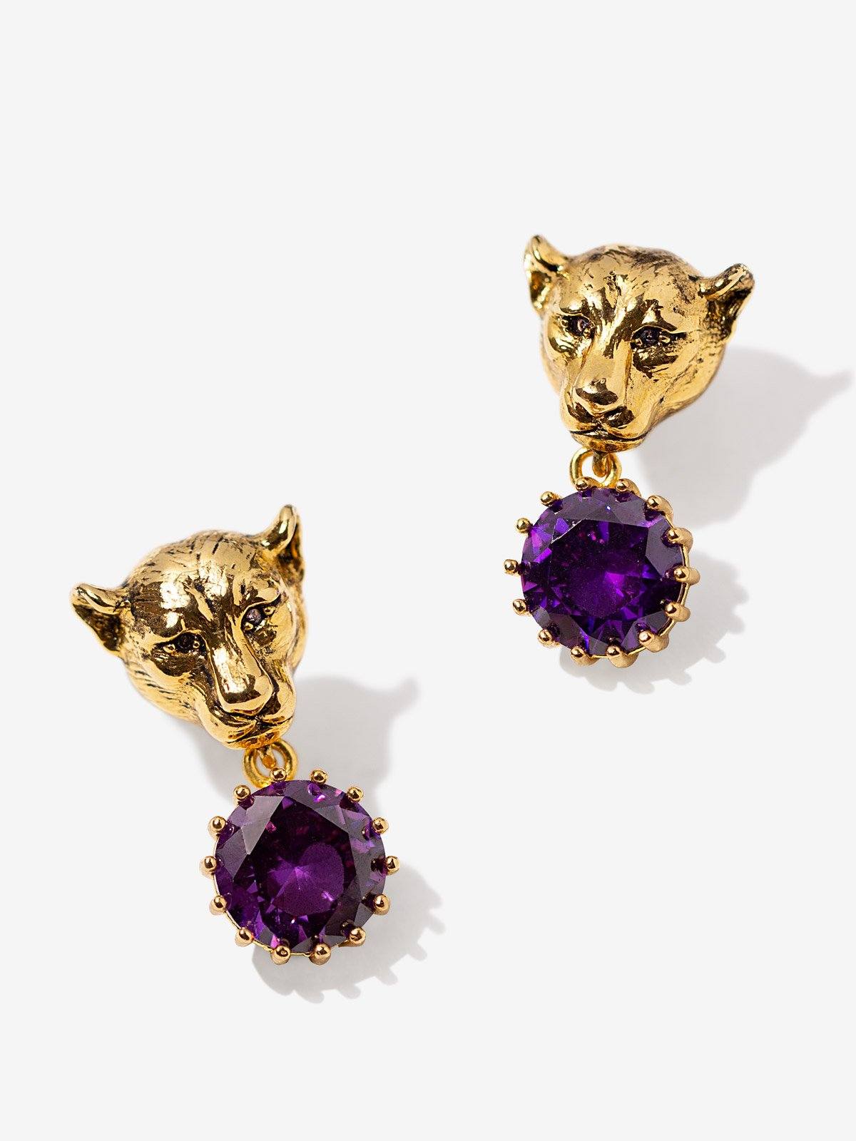 Lioness Earrings With Black CZ Stones Vinty Jewelry