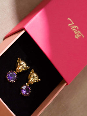 Lioness Earrings With CZ Stones Vinty Jewelry