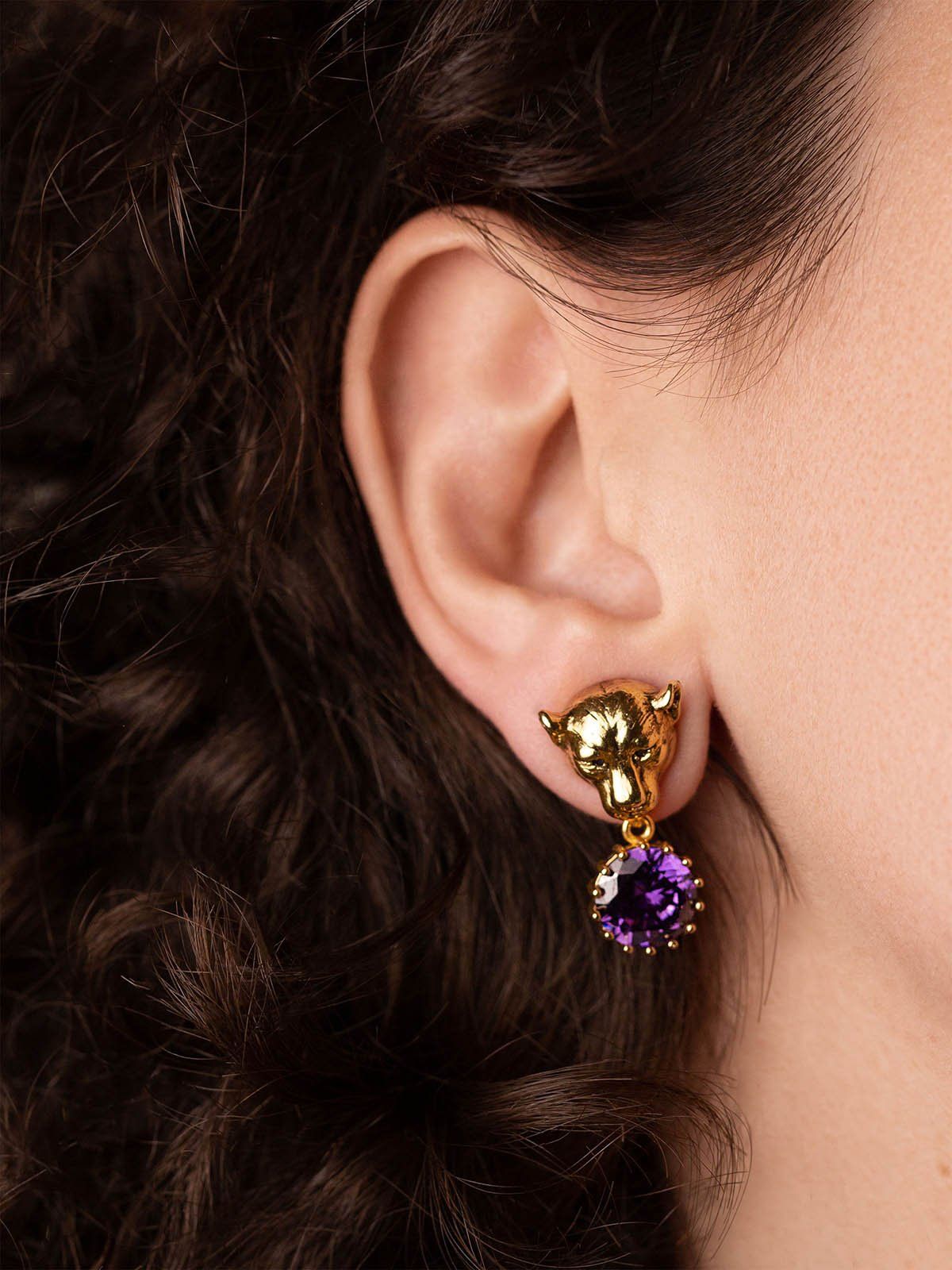 Lioness Earrings With CZ Stones Vinty Jewelry