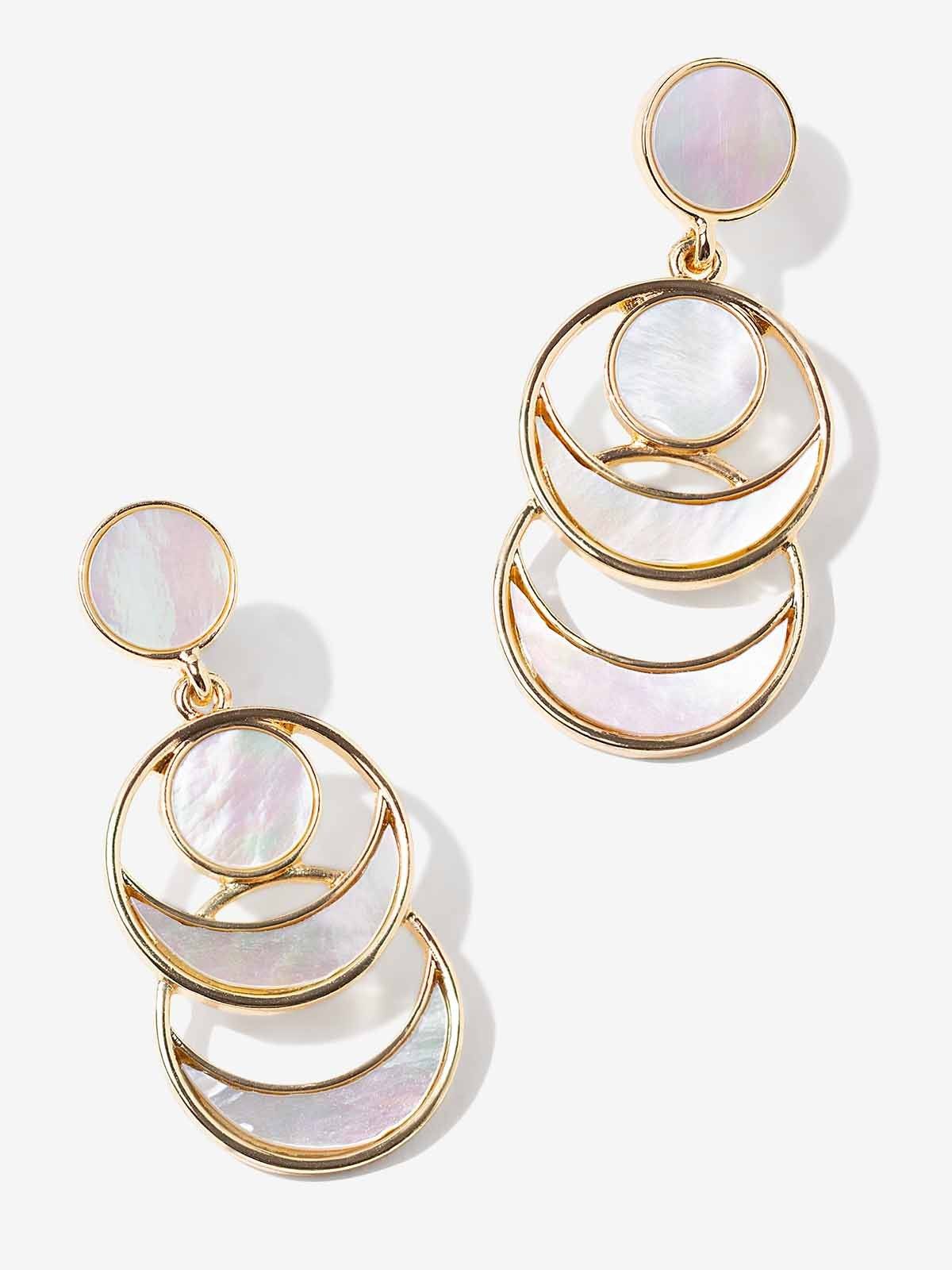 Mother of Pearl Crescent Moon Dangle Earrings Vinty Jewelry