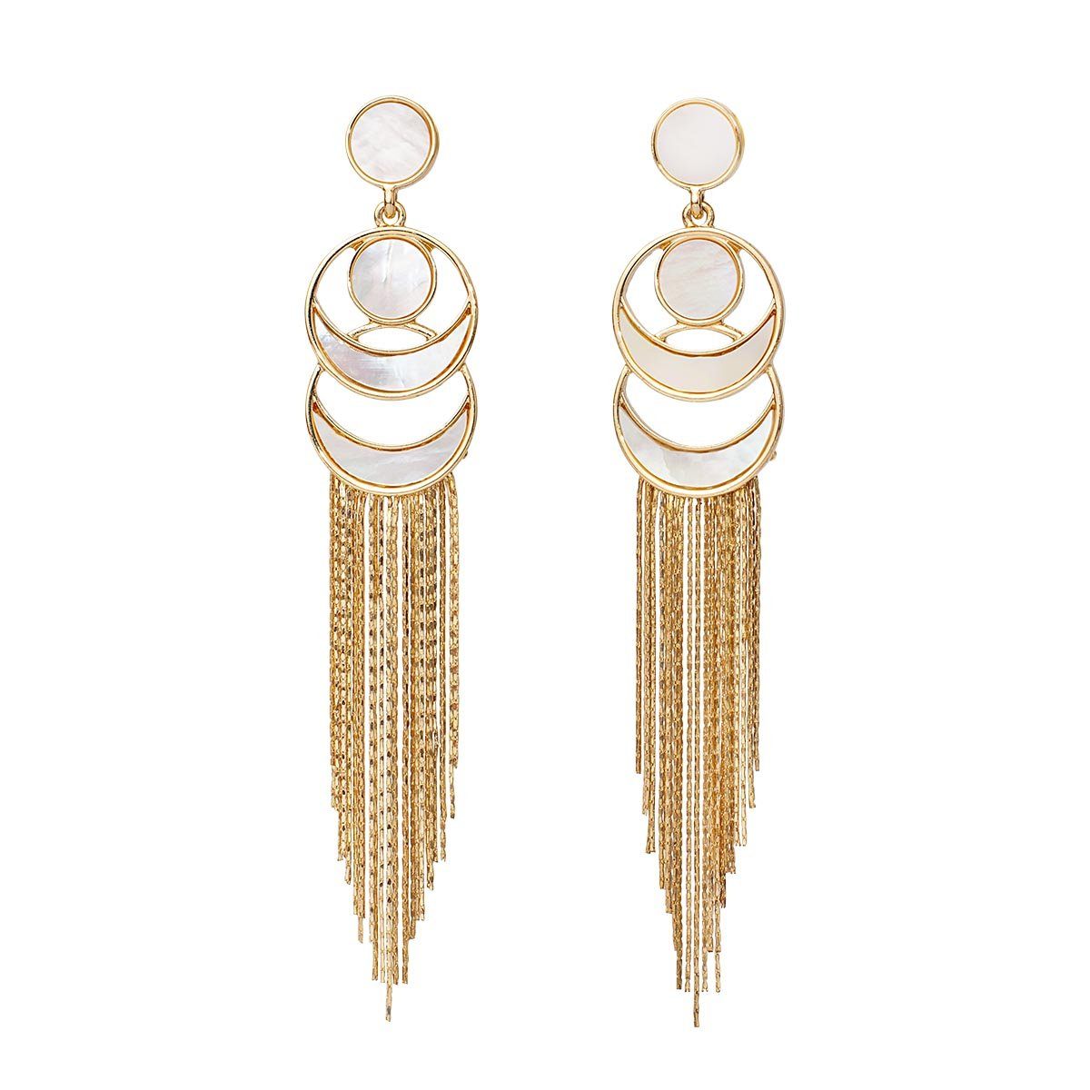 Mother of Pearl Shell Crescent Moon Earrings With Chain Mother of Pearl Shell Crescent Moon Earrings With Chain