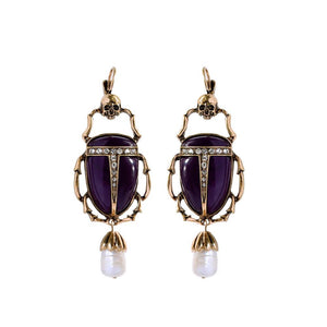 MOTHIES Skull Earrings With Purple Scarabs earrings Vinty Jewelry 