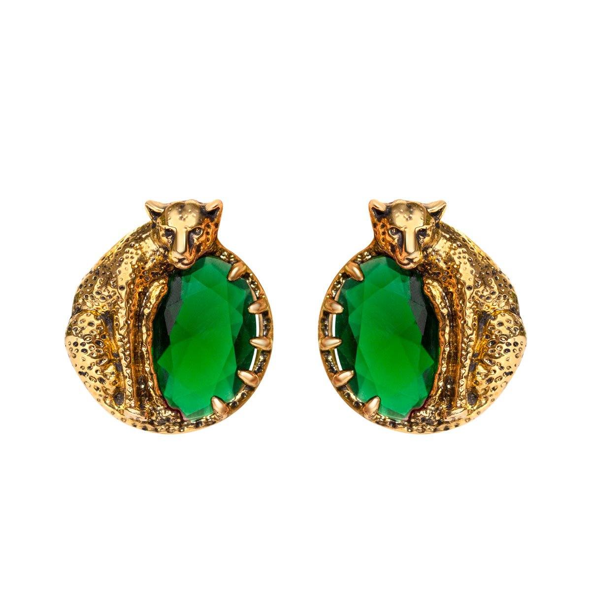 Round Cheetah Earrings With CZ Stones Vinty Jewelry