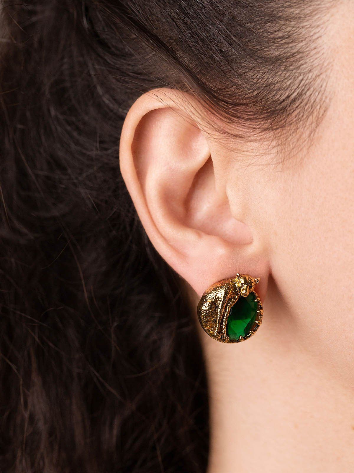 Round Cheetah Earrings With CZ Stones Vinty Jewelry