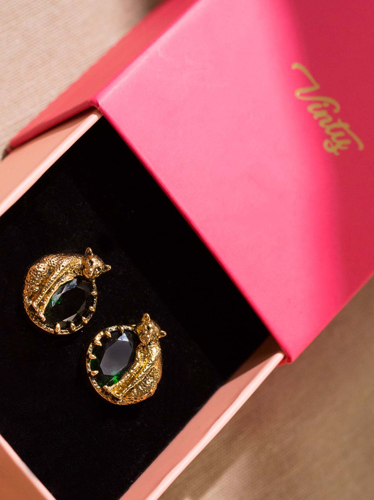 Round Cheetah Earrings With CZ Stones Vinty Jewelry