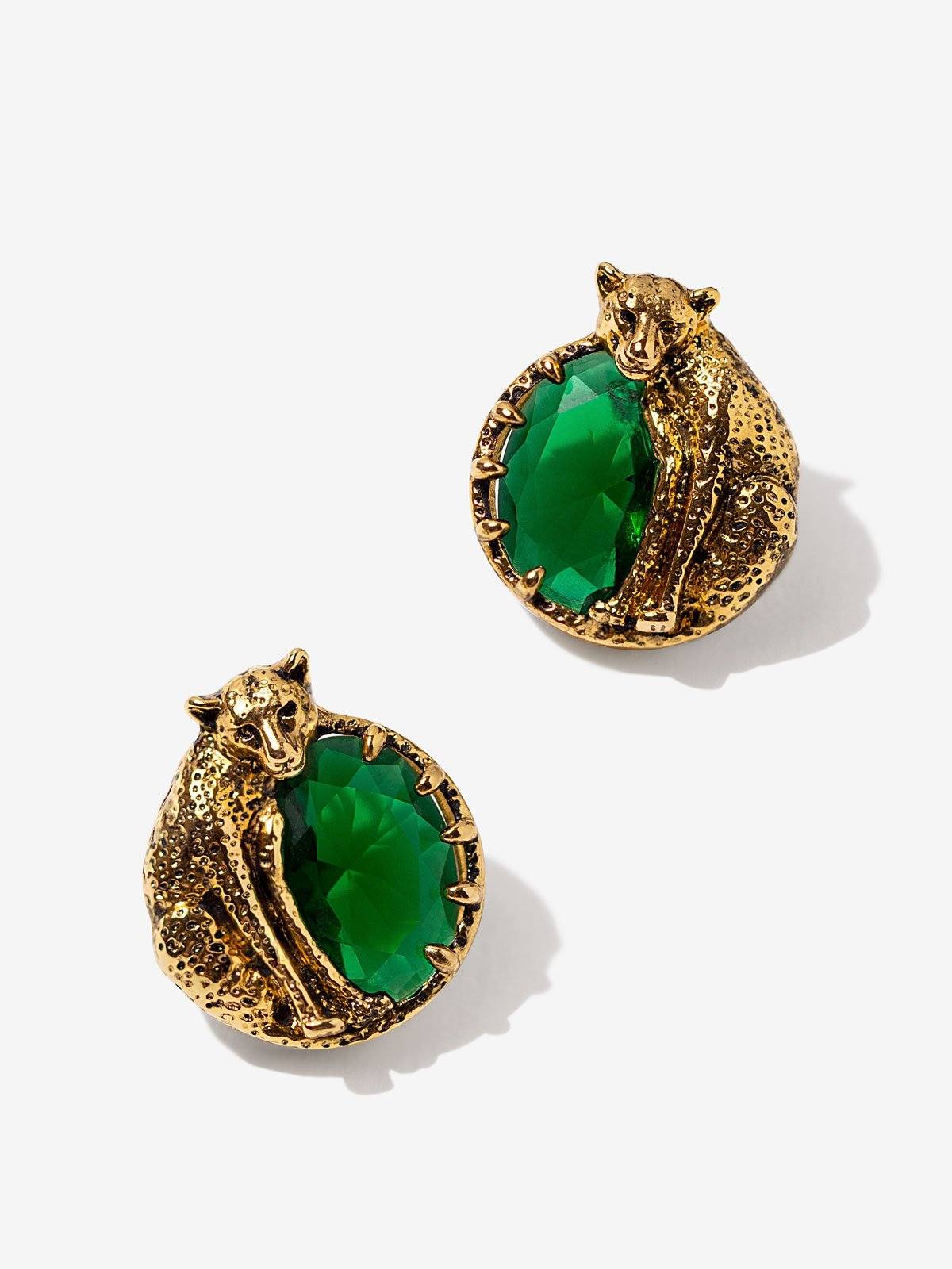 Round Cheetah Earrings With Red CZ Stones Vinty Jewelry