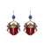 Scarab Earrings with Red and Blue Stones Vinty Jewelry
