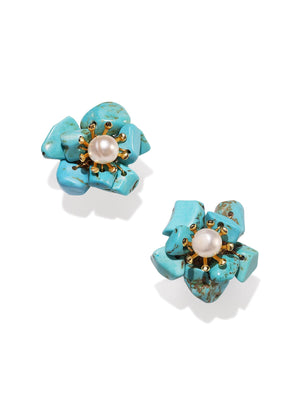 Turquoise Flower Earrings earrings Vinty Jewelry 